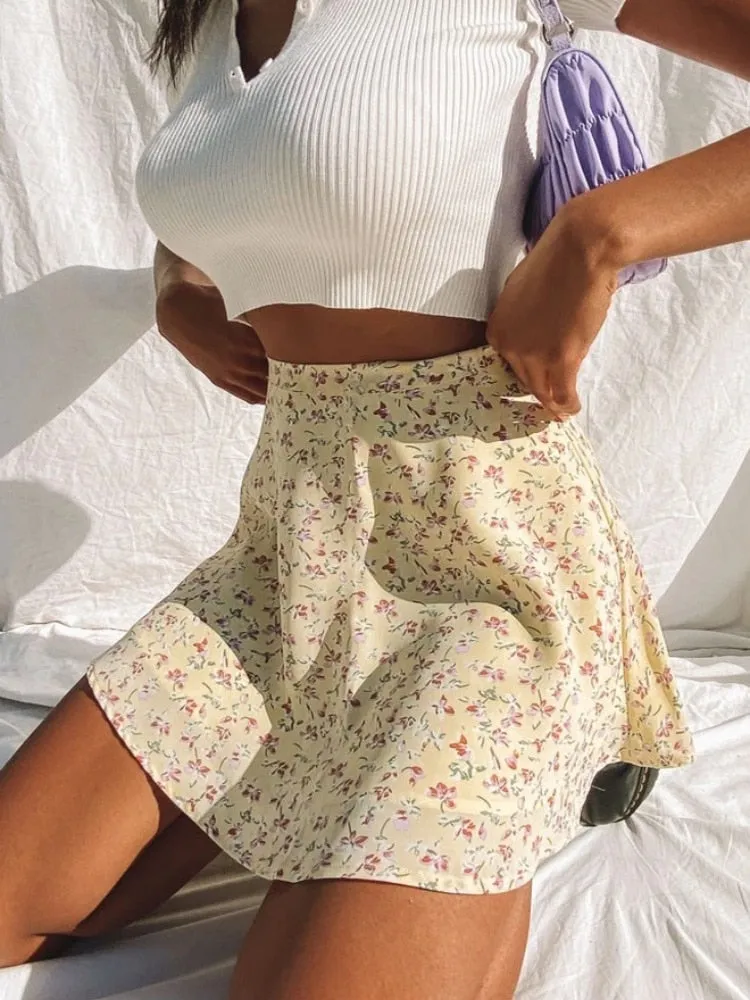 High Waist Pleated Mini Skirt - multiple prints