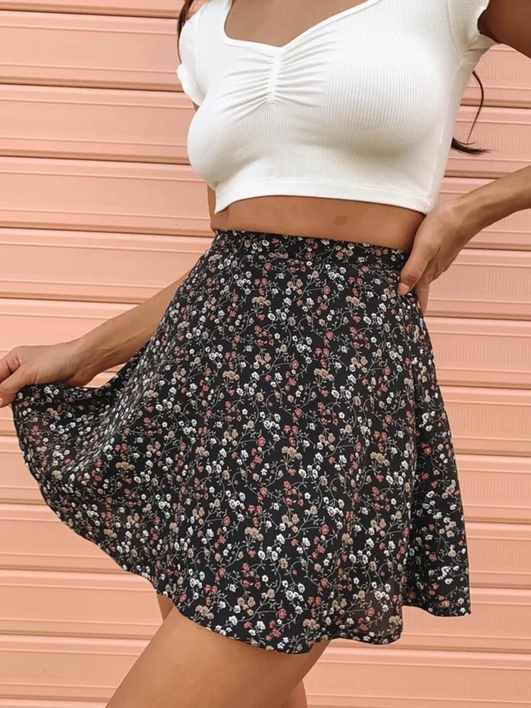 High Waist Pleated Mini Skirt - multiple prints