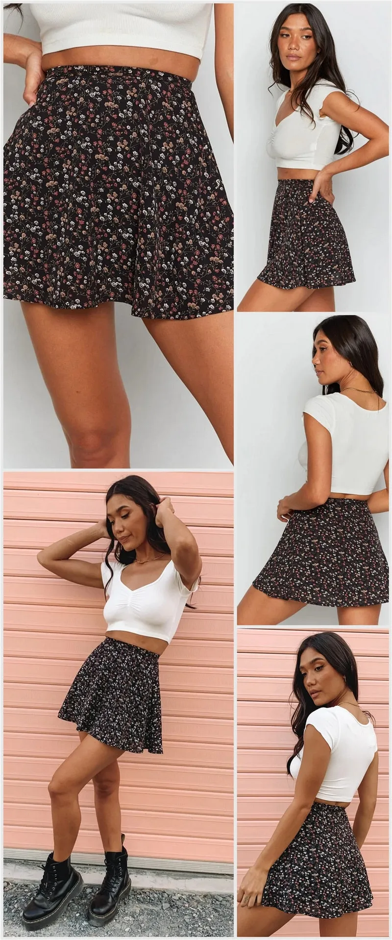 High Waist Pleated Mini Skirt - multiple prints