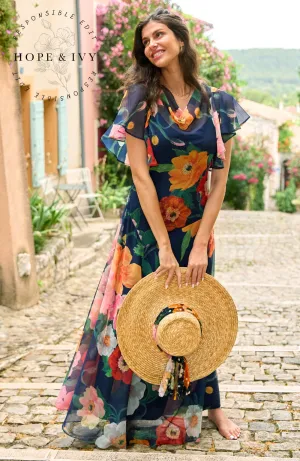 Hope & Ivy Jean Cowl-Neck Maxi Dress with Waterfall Sleeves