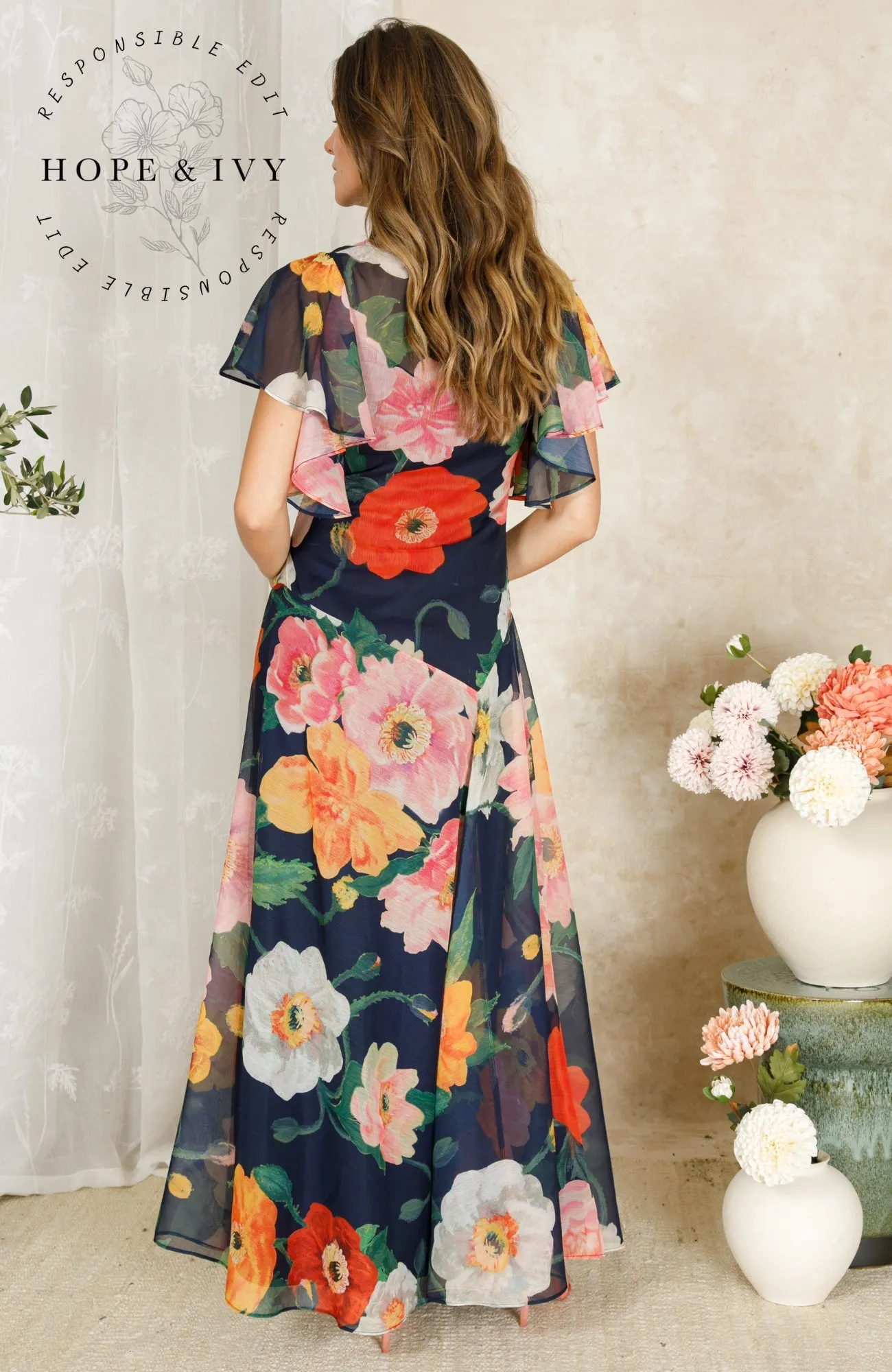Hope & Ivy Jean Cowl-Neck Maxi Dress with Waterfall Sleeves