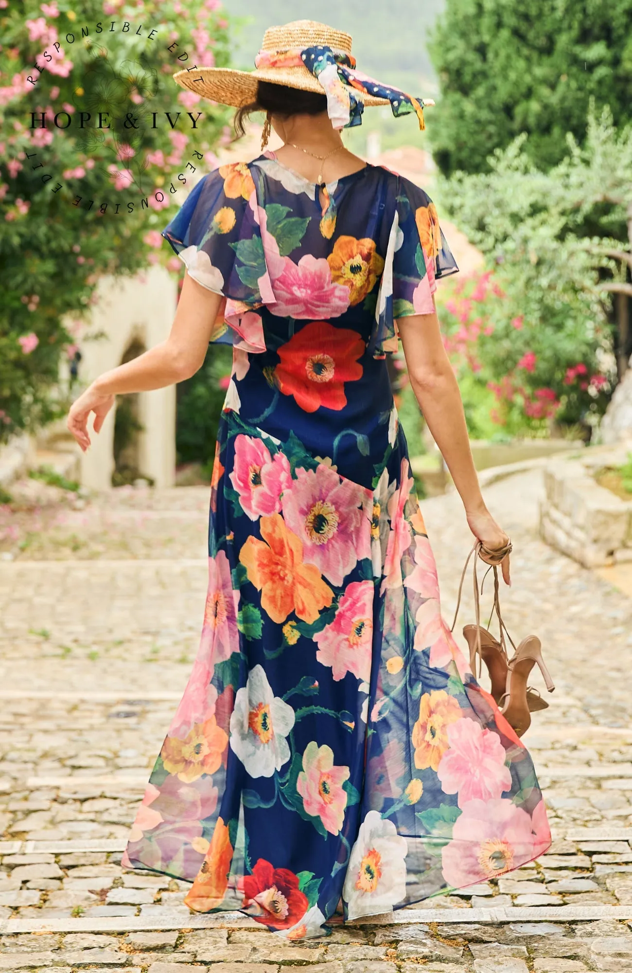 Hope & Ivy Jean Cowl-Neck Maxi Dress with Waterfall Sleeves