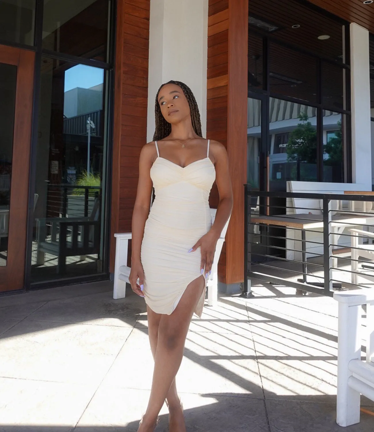 Hope Ruched Timeless Dress(Cream)
