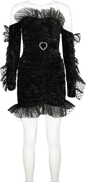 house of stars Black Ruched Mini Dress In Velvet UK 8