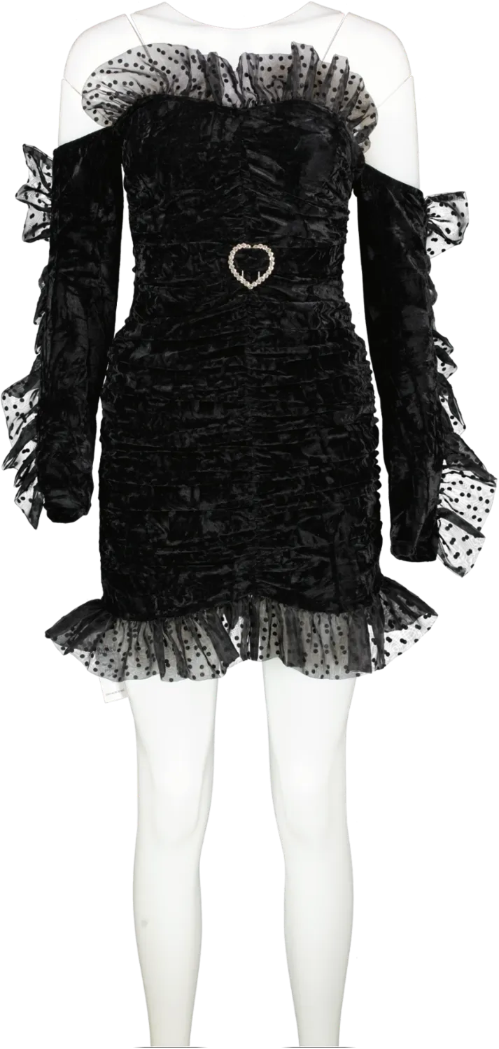 house of stars Black Ruched Mini Dress In Velvet UK 8