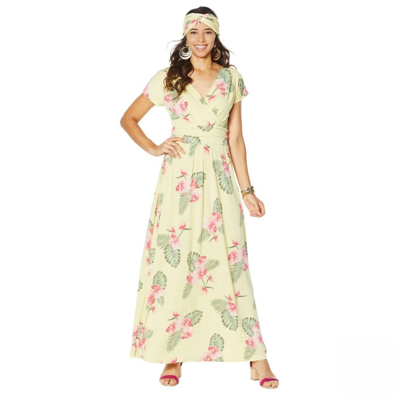 IMAN Women's Petite Boho Chic Knit Maxi Dress With Head Wrap