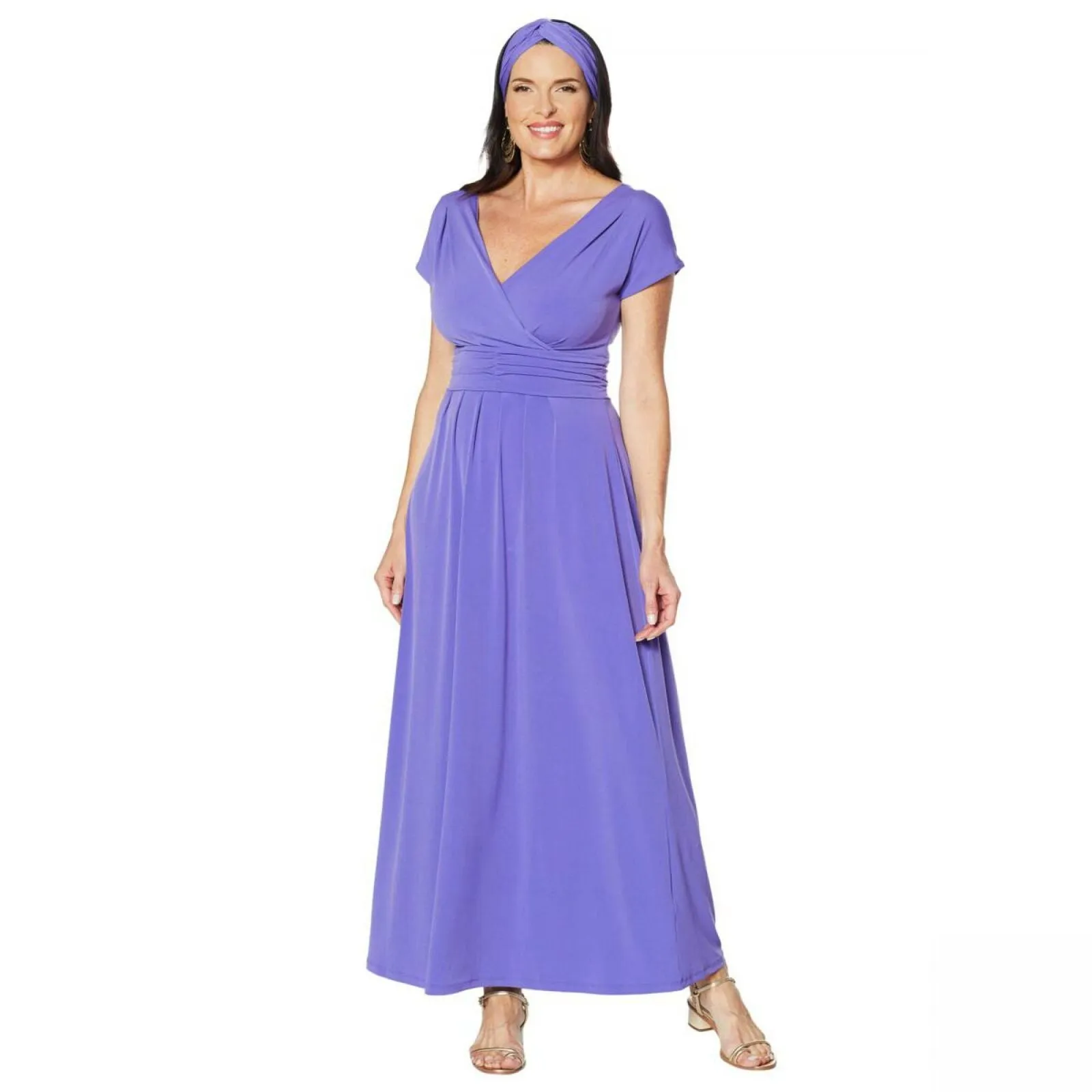IMAN Women's Petite Boho Chic Knit Maxi Dress With Head Wrap