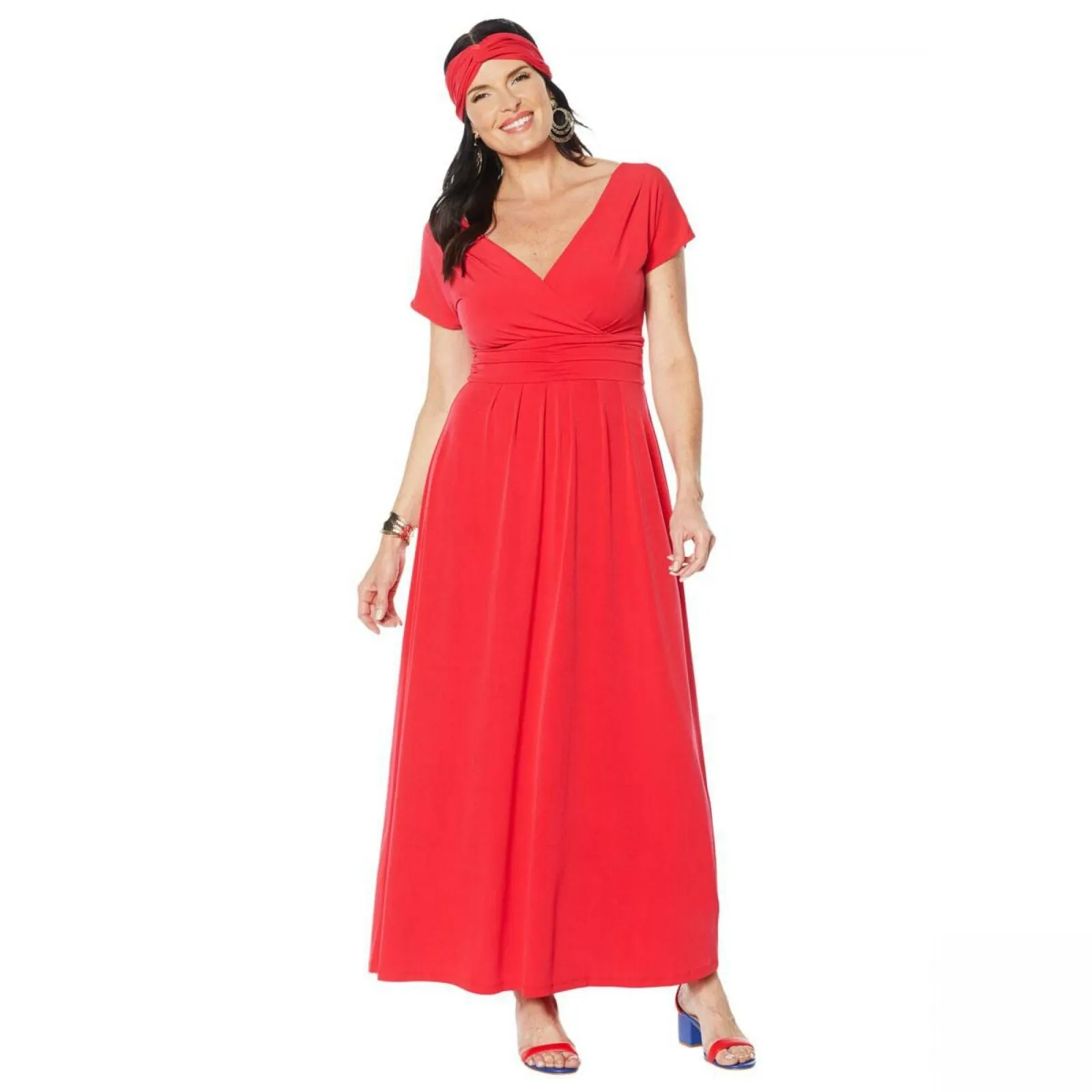 IMAN Women's Petite Boho Chic Knit Maxi Dress With Head Wrap