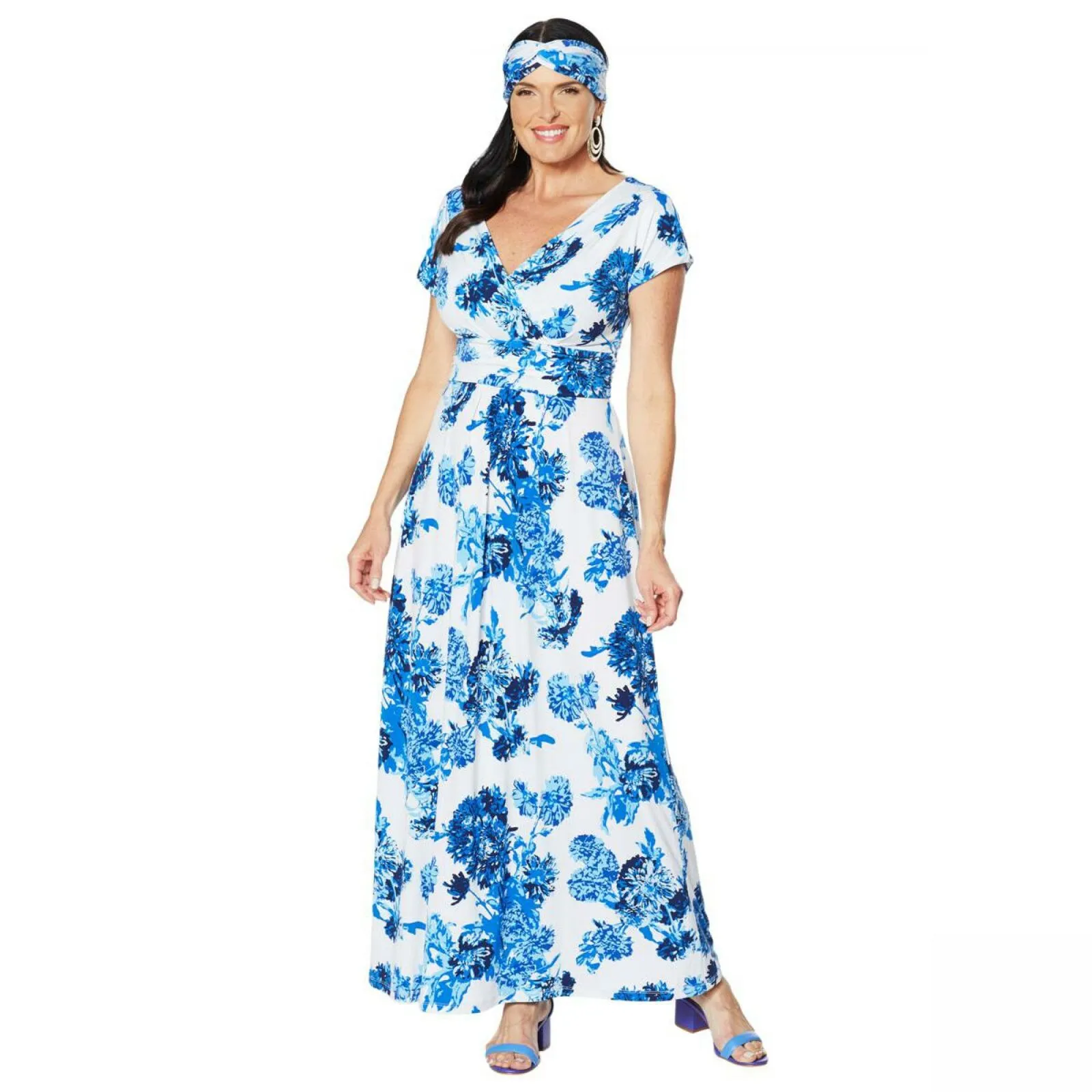 IMAN Women's Petite Boho Chic Knit Maxi Dress With Head Wrap