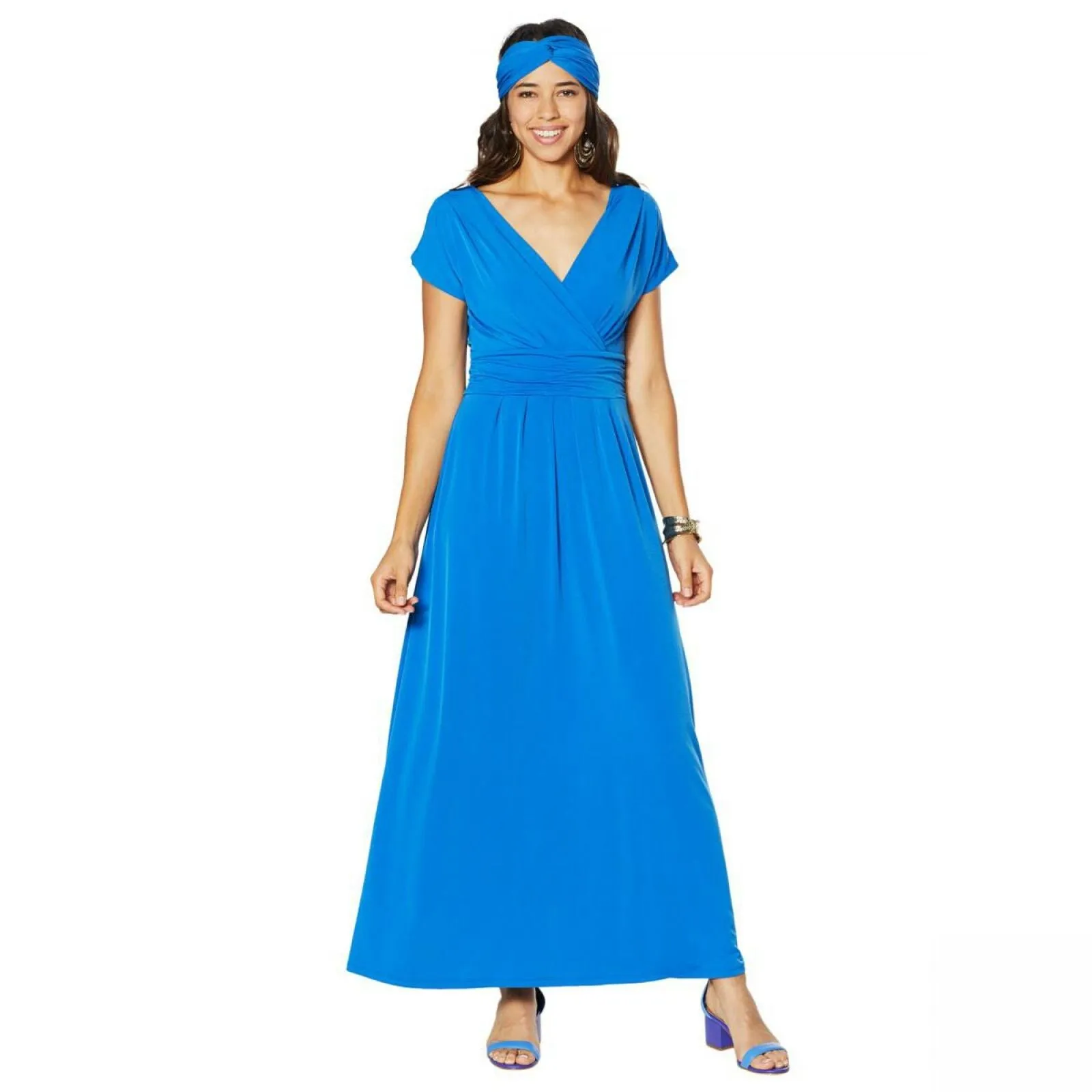 IMAN Women's Petite Boho Chic Knit Maxi Dress With Head Wrap