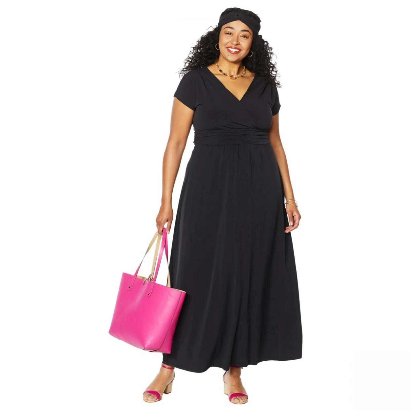 IMAN Women's Petite Boho Chic Knit Maxi Dress With Head Wrap