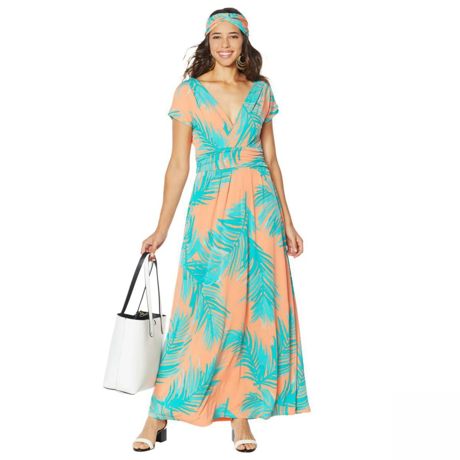 IMAN Women's Petite Boho Chic Knit Maxi Dress With Head Wrap
