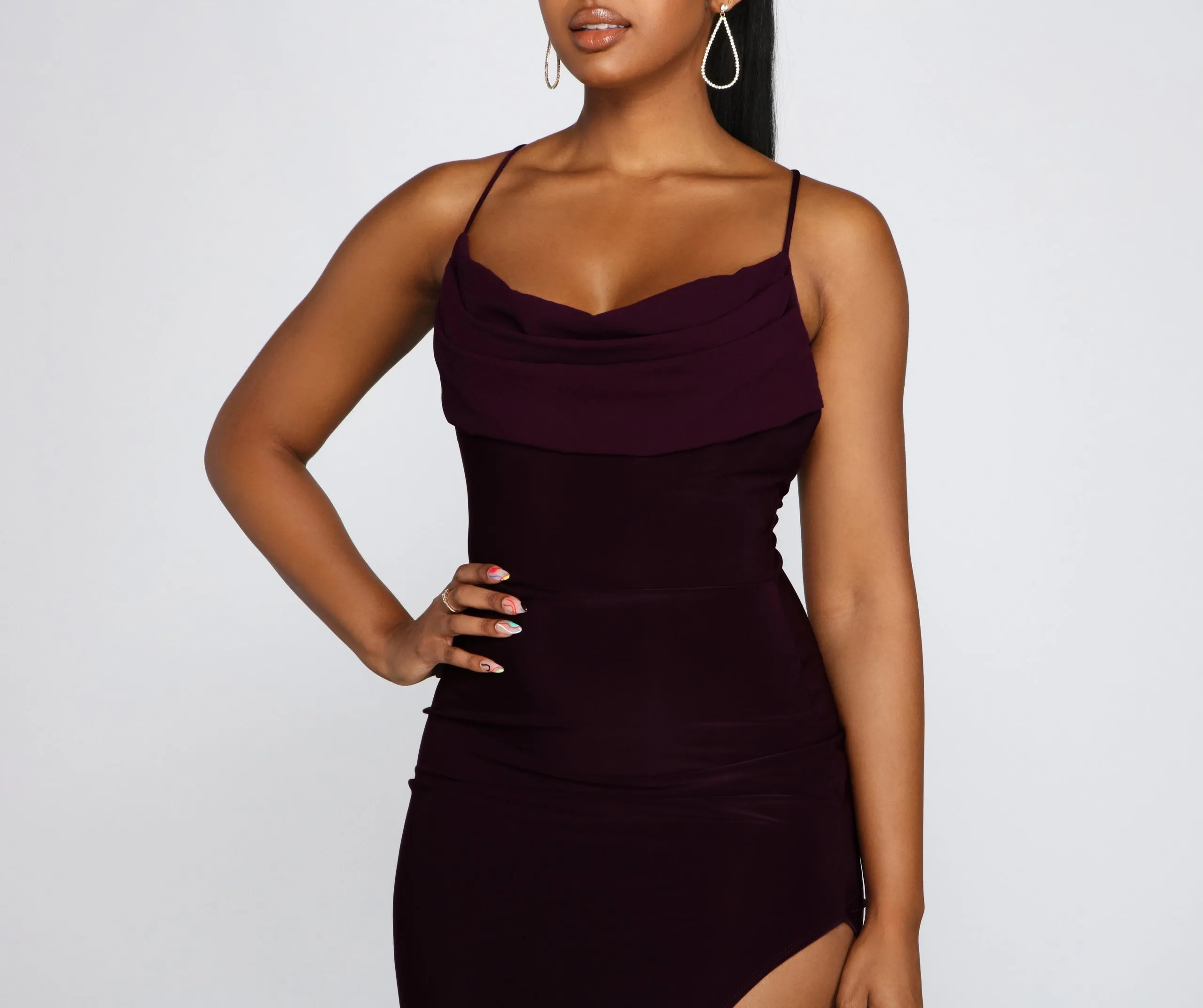Inez Formal High Charming Slit Ruched Dress