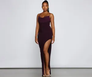 Inez Formal High Charming Slit Ruched Dress