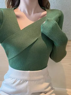 Irregular Wide V-Neck Sweaters