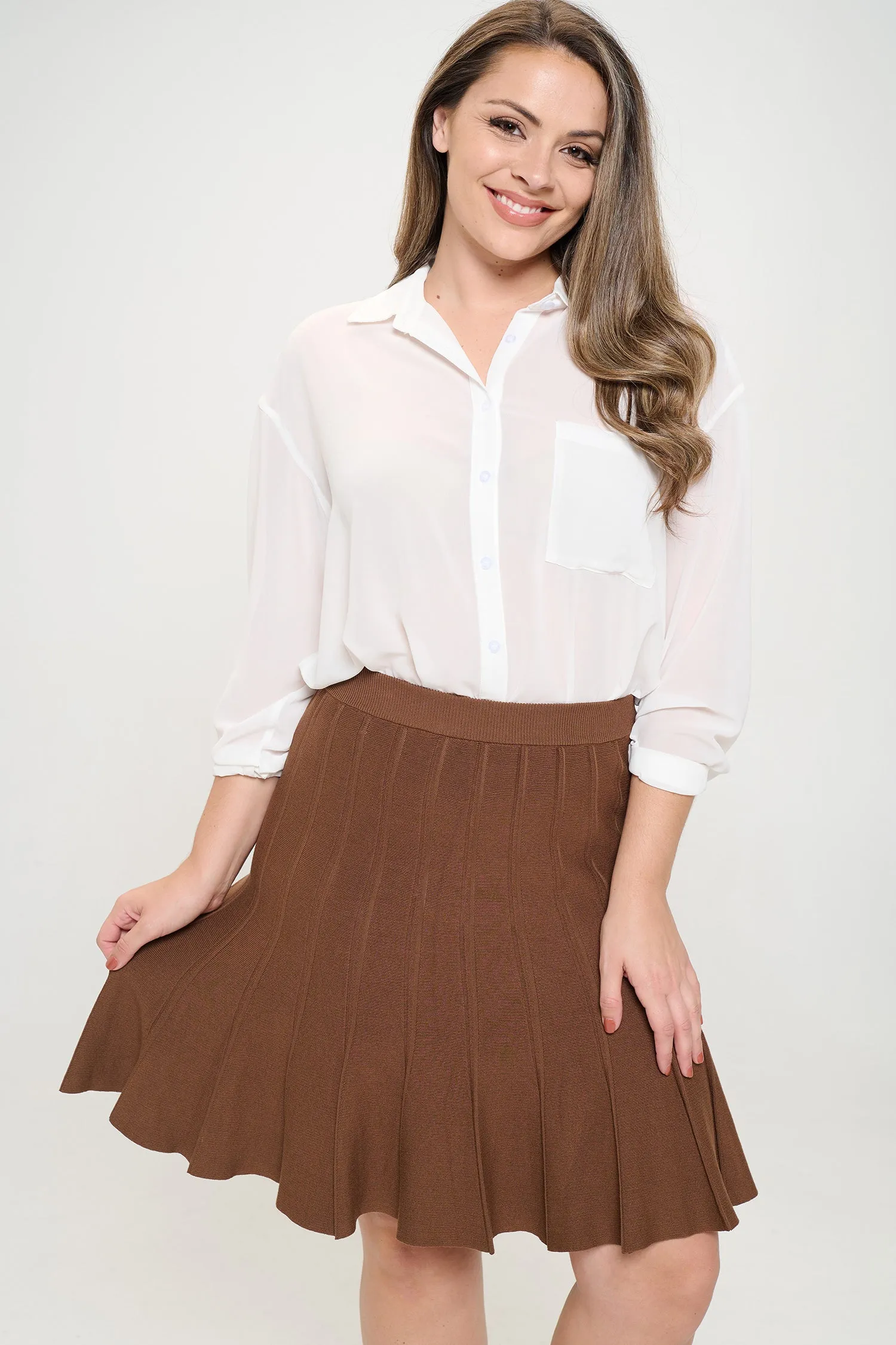 ITS5680-PLUS | Skirts | Junior Plus Rib Knit Pleated Skirt