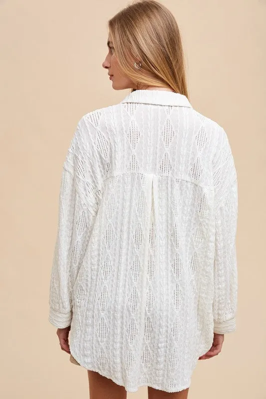 Ivory Openwork Button Down Drop Shoulder Shirt