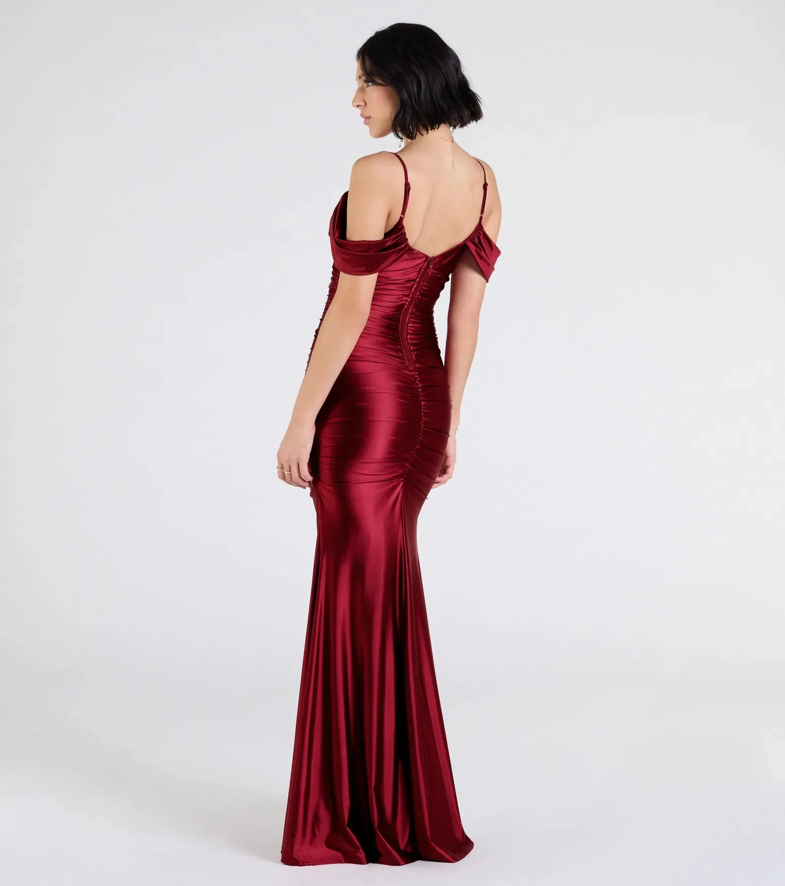 Jelene Cold Shoulder Mermaid Satin Formal Dress
