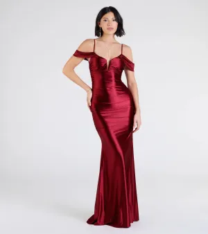Jelene Cold Shoulder Mermaid Satin Formal Dress