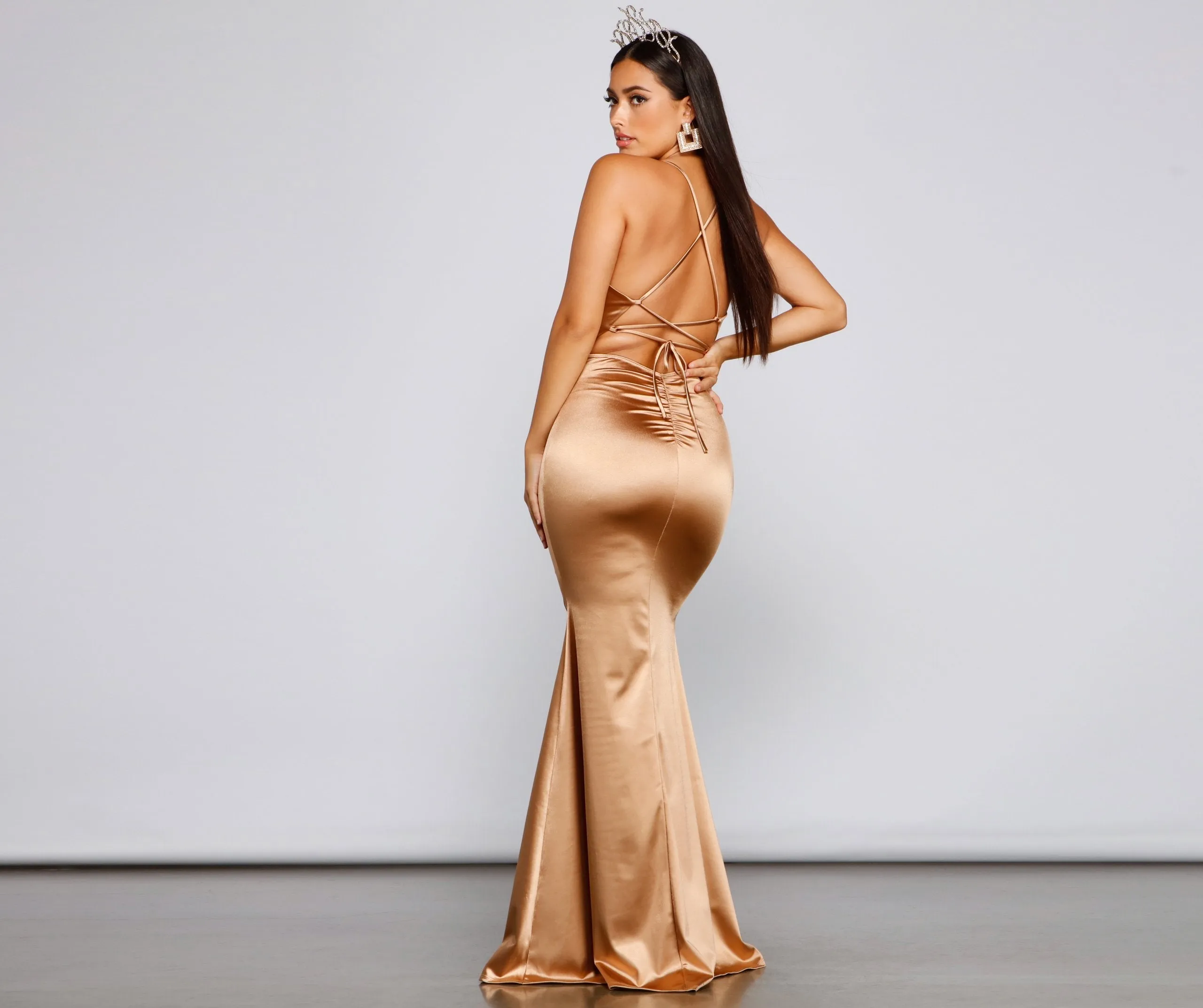 Jennifer Stretch Satin Charming Ruched Formal Dress