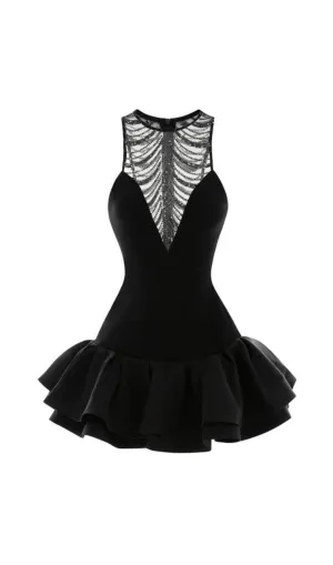 jessica sequin tulle ruched hem mini dress in black