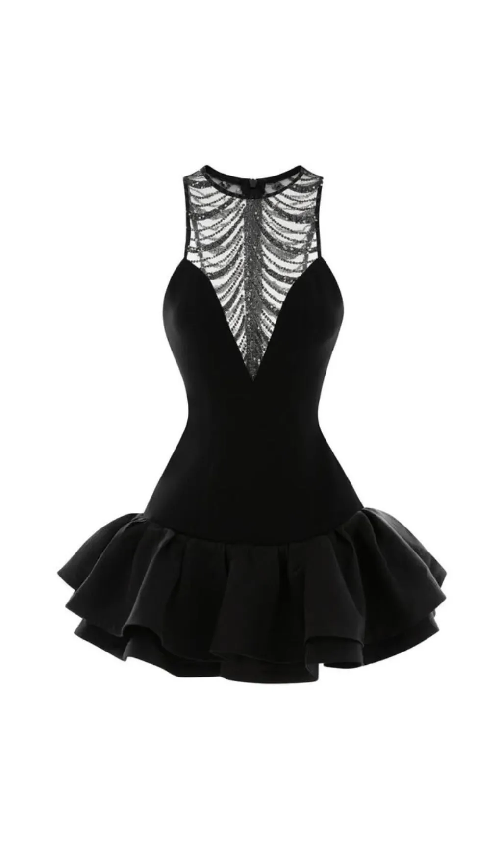 jessica sequin tulle ruched hem mini dress in black
