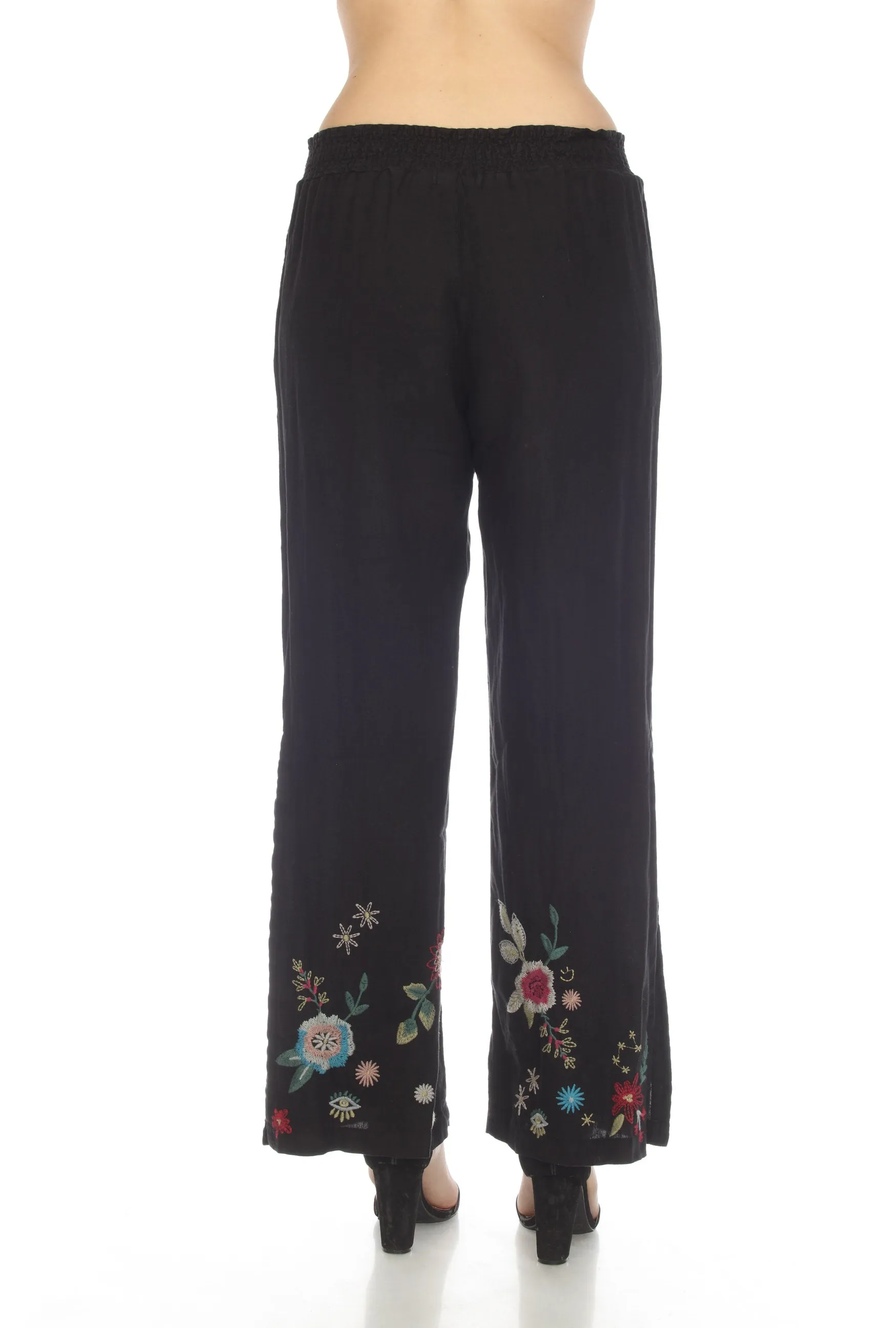 Johnny Was JWLA Martine Embroidered High Slit Palazzo Pants Chic J64022
