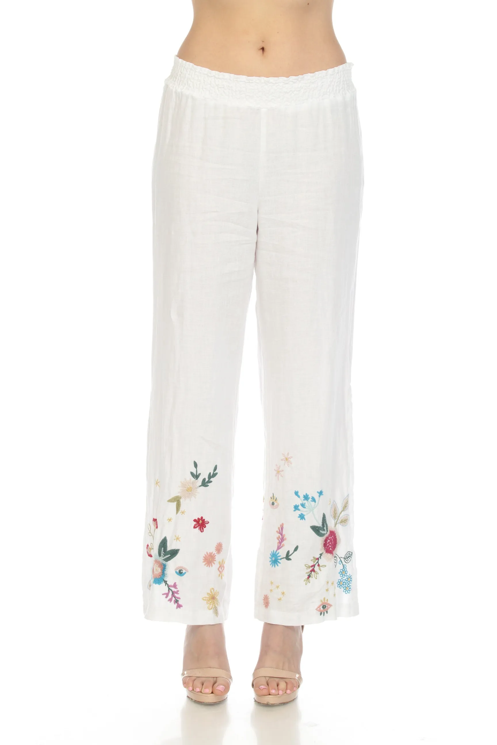 Johnny Was JWLA Martine Embroidered High Slit Palazzo Pants Chic J64022