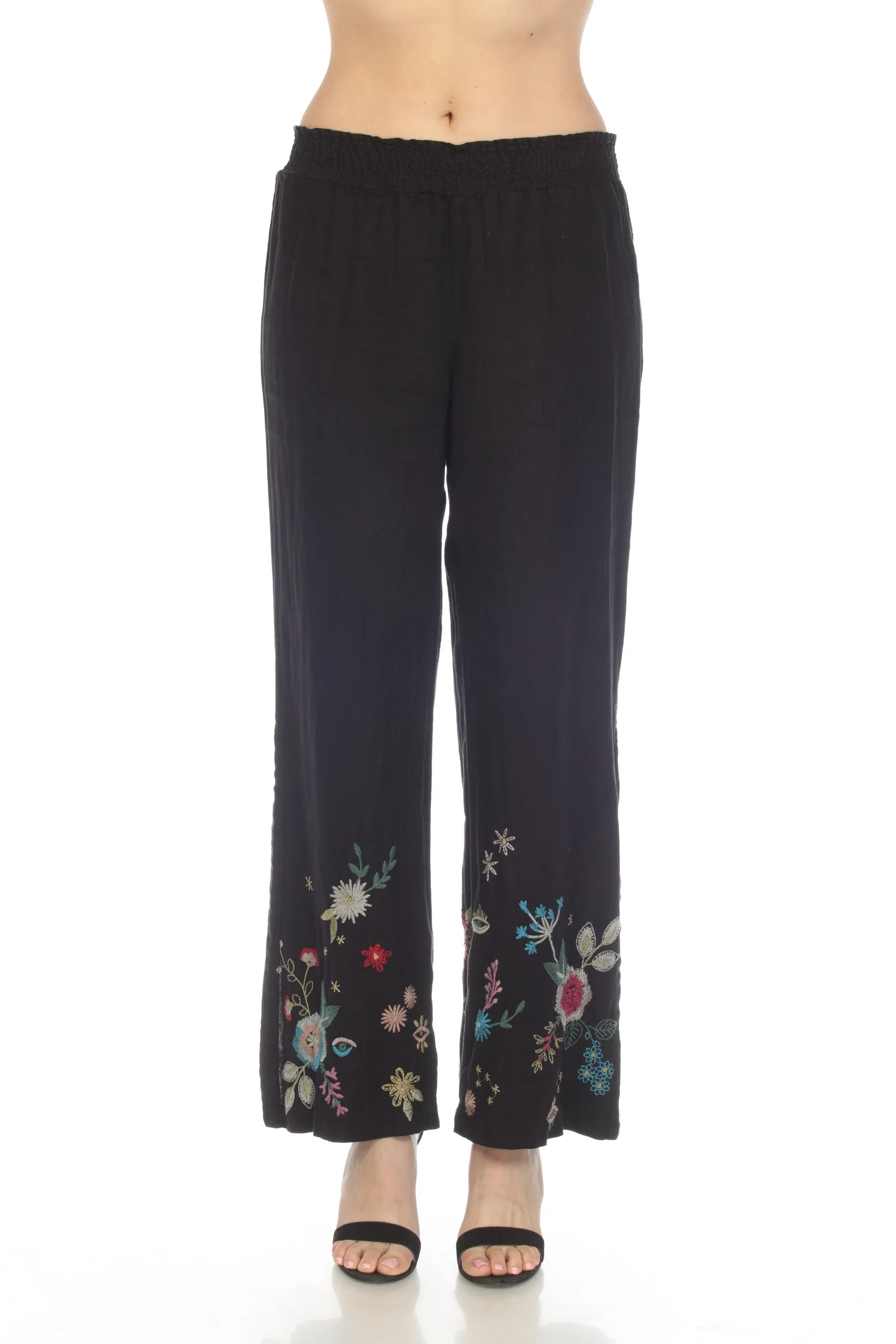 Johnny Was JWLA Martine Embroidered High Slit Palazzo Pants Chic J64022