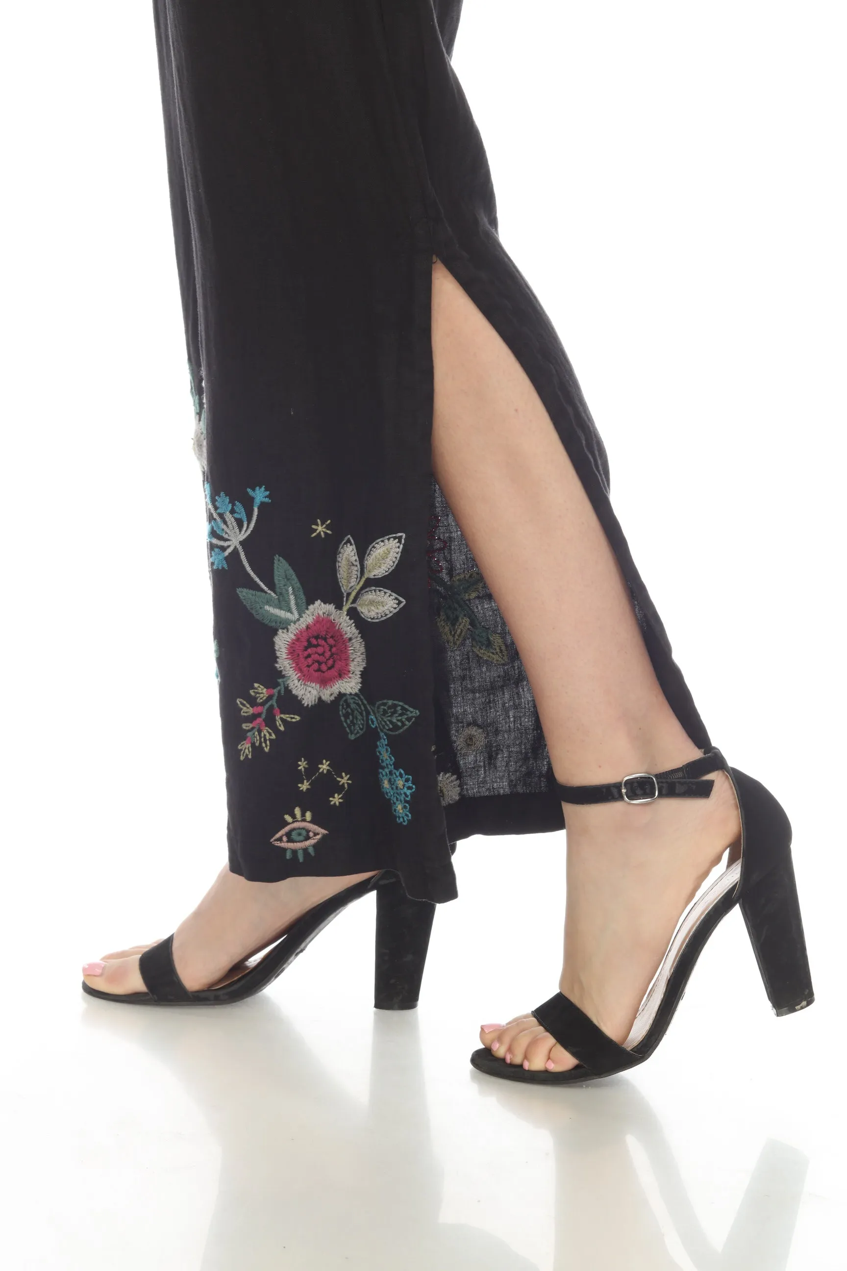 Johnny Was JWLA Martine Embroidered High Slit Palazzo Pants Chic J64022
