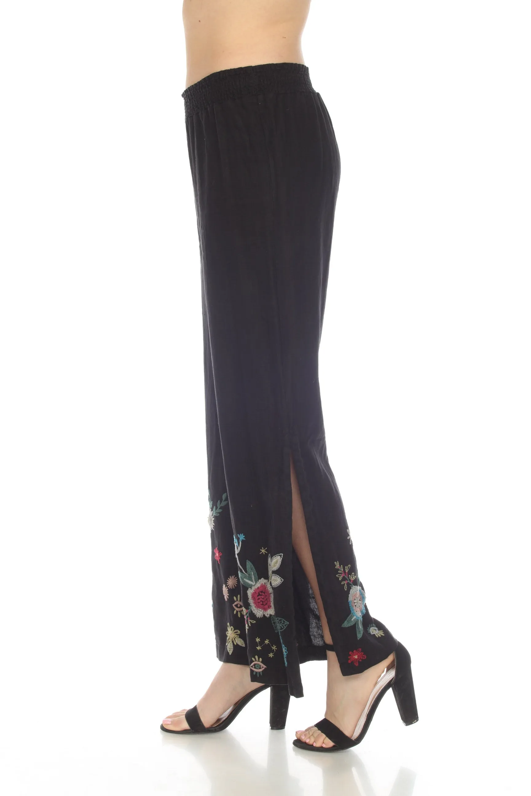 Johnny Was JWLA Martine Embroidered High Slit Palazzo Pants Chic J64022