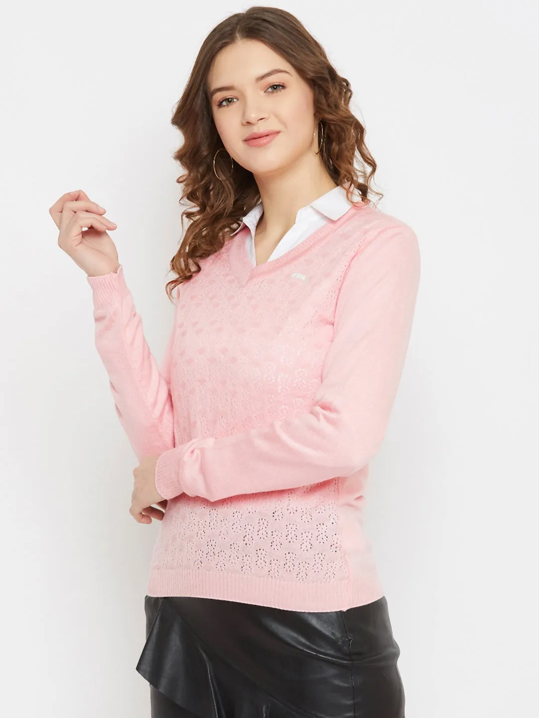JUMP USA Women Pink Self Design Sweater