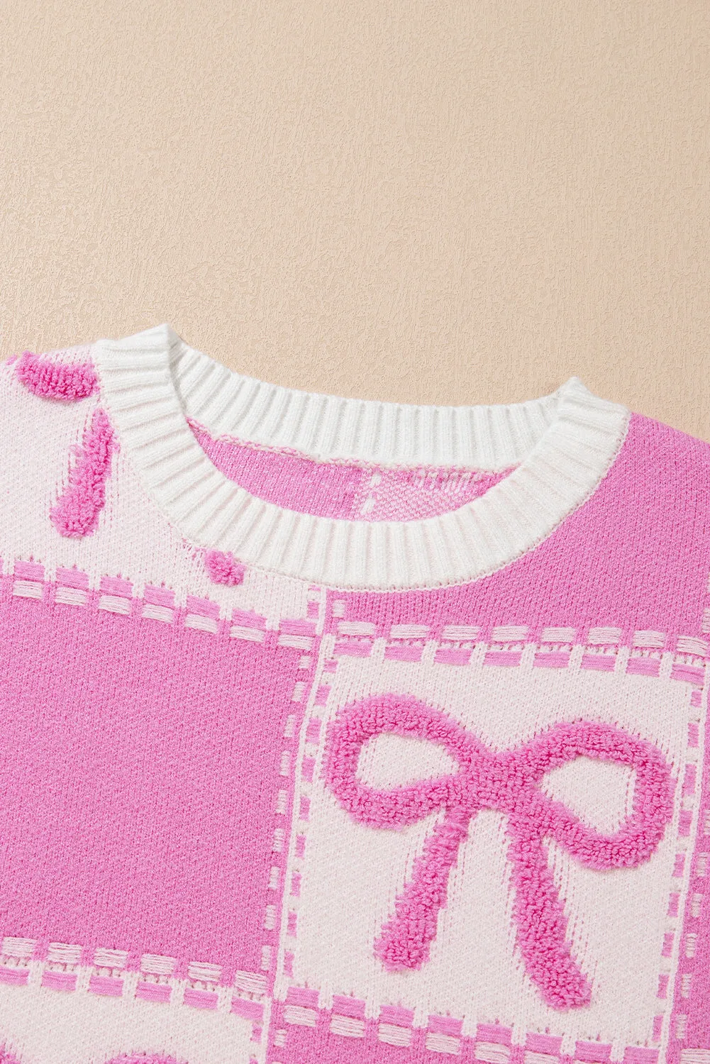 KaleaBoutique Bow Knot Two Tone Checkered Crew Neck Sweater
