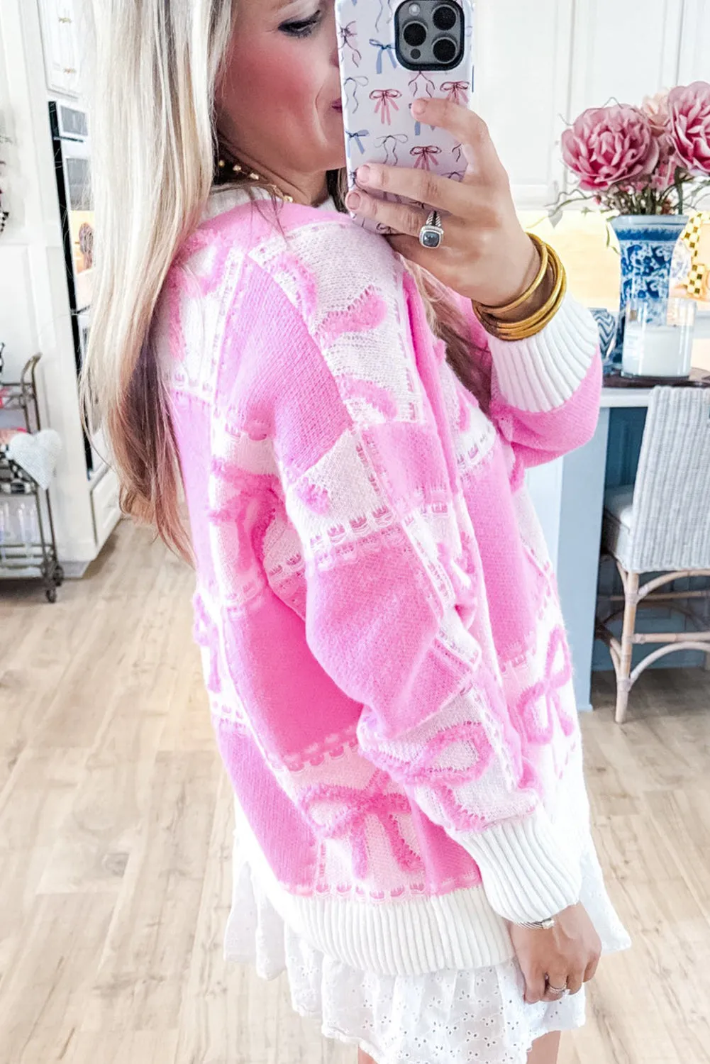 KaleaBoutique Bow Knot Two Tone Checkered Crew Neck Sweater