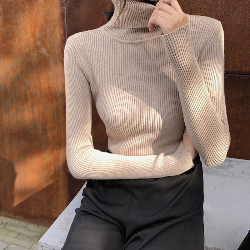 Khaki High Neck Flat Knit Top
