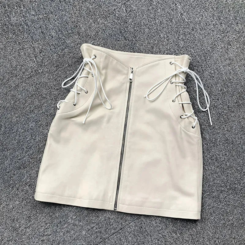 Kia - Zip Front Leather Mini Skirt
