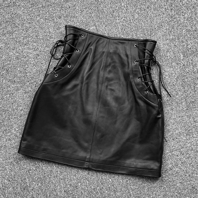 Kia - Zip Front Leather Mini Skirt