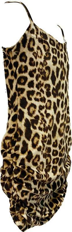 KIDS CHEETAH PRINT VELVET TANK RUCHED DRESS