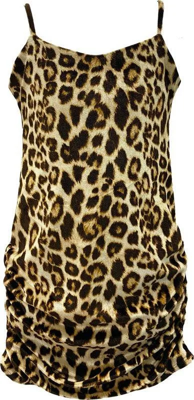 KIDS CHEETAH PRINT VELVET TANK RUCHED DRESS
