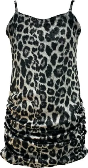 KIDS CHEETAH PRINT VELVET TANK RUCHED DRESS