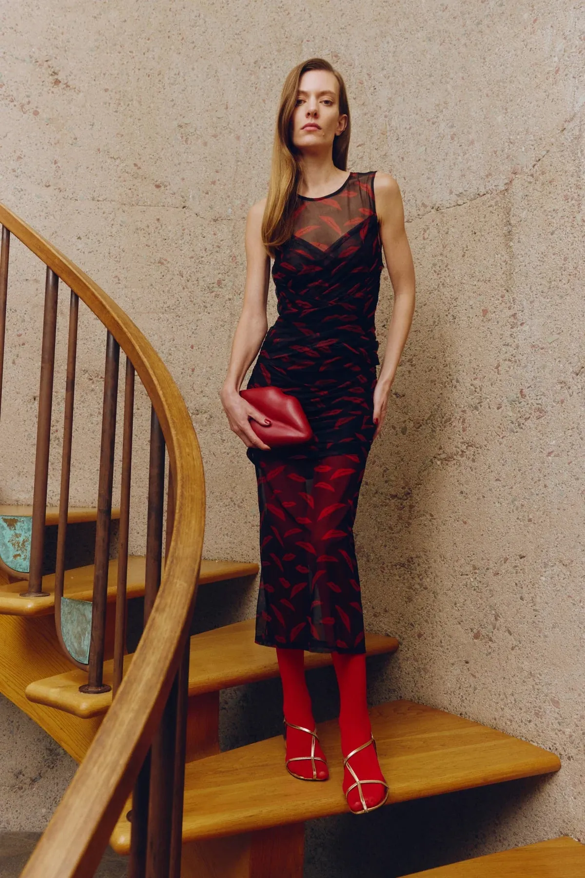 Kinny Mesh Dress Lip Print