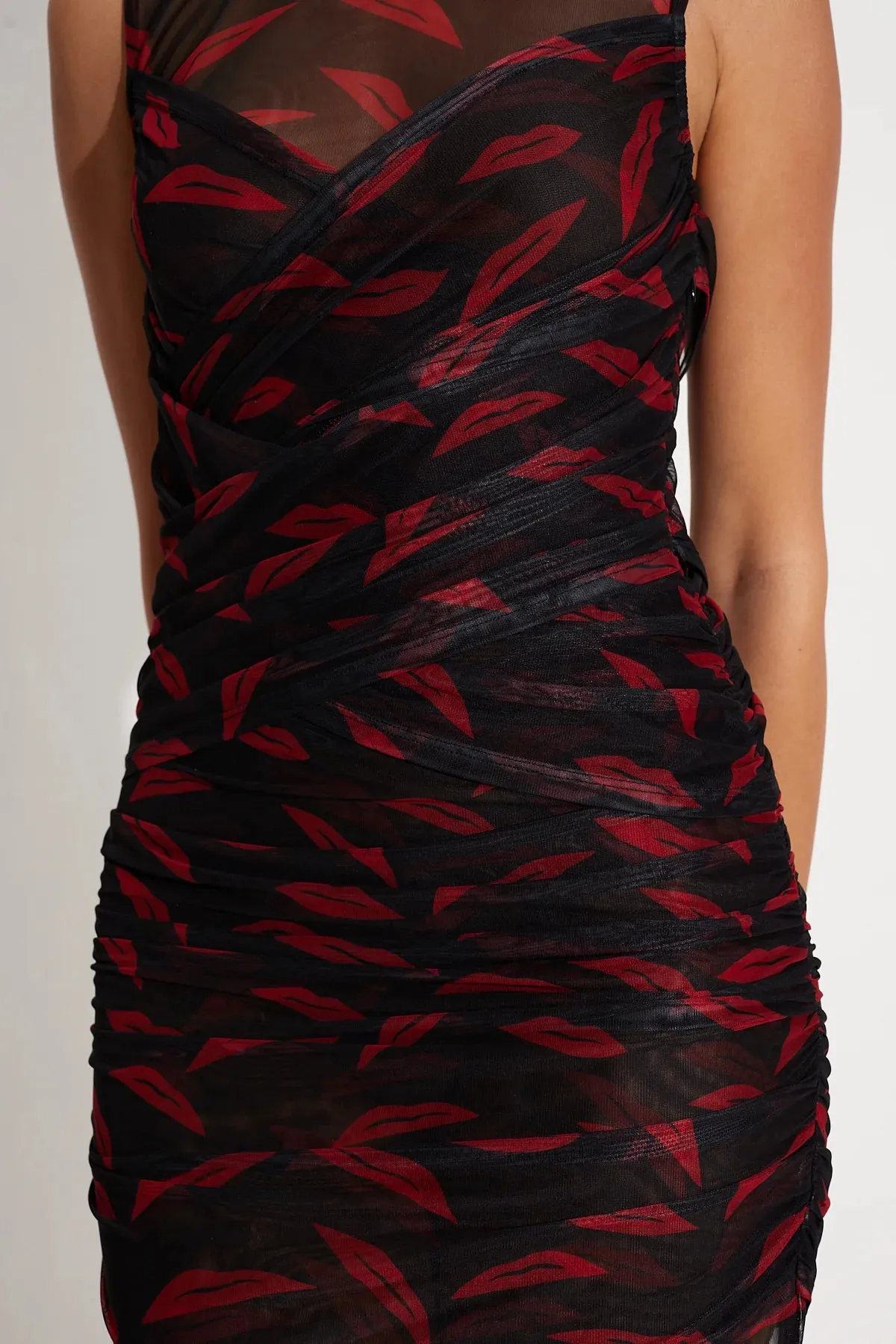 Kinny Mesh Dress Lip Print