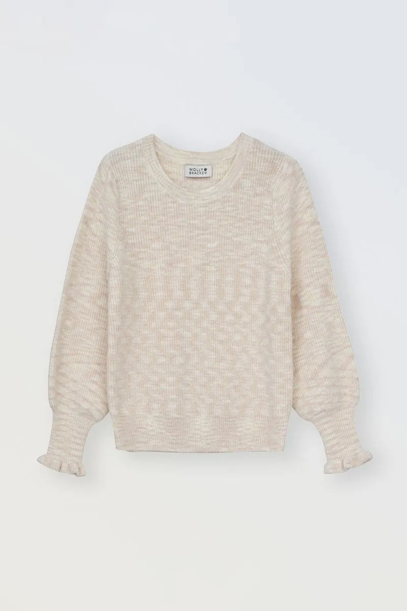 KNITTED SWEATER WITH RUFFLED CUFFS