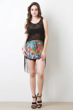 Lace Tassel High Low Top