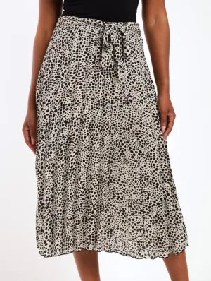 Ladies Animal Pleated Midi Skirt - Cream