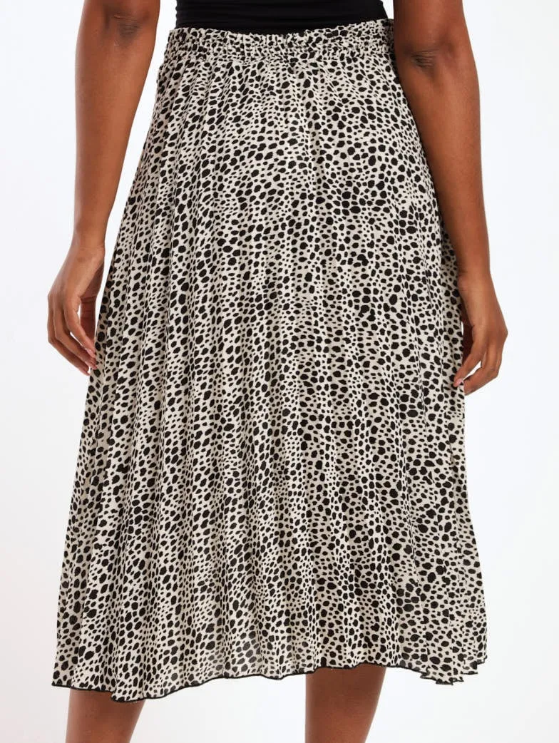 Ladies Animal Pleated Midi Skirt - Cream