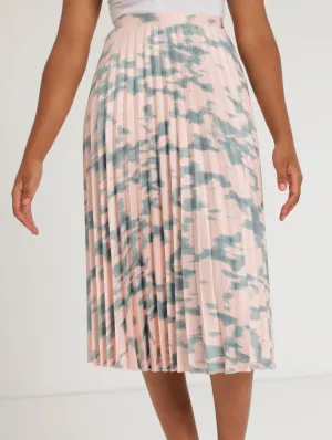 Ladies Pleated Midi Floral Skirt - Pink