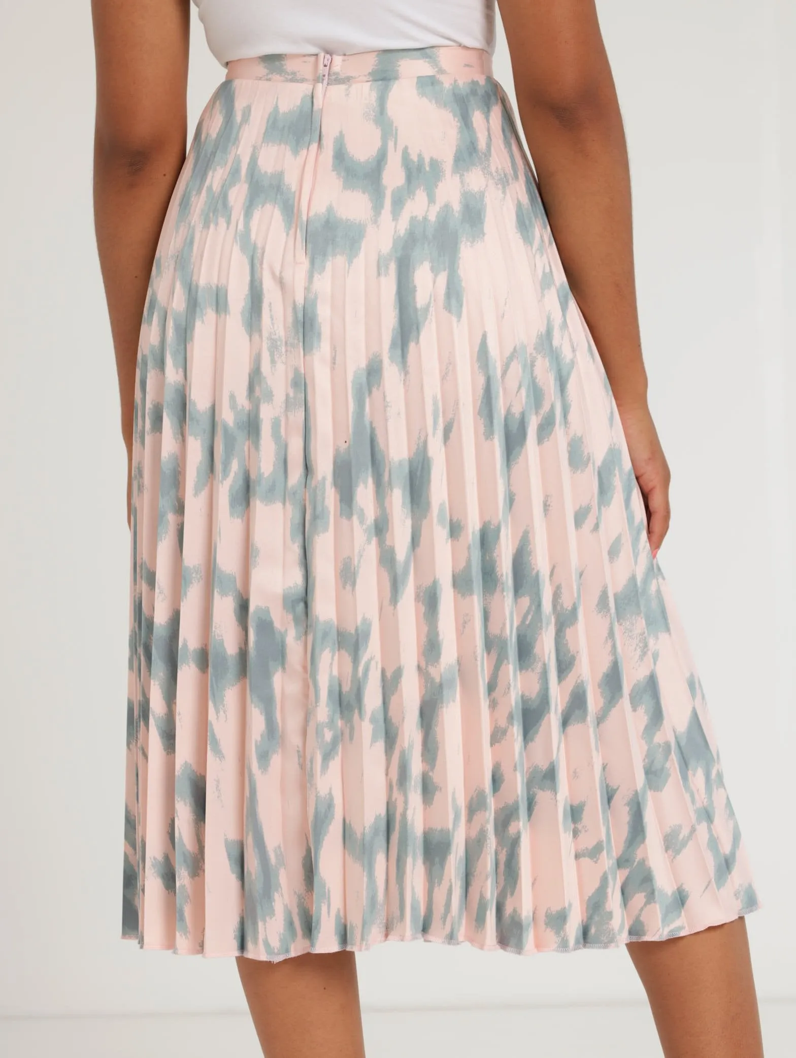 Ladies Pleated Midi Floral Skirt - Pink