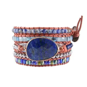 Lapis & Mixed Natural Stones Leather Wrap Bohemian Bracelet - Black Diamonds New York