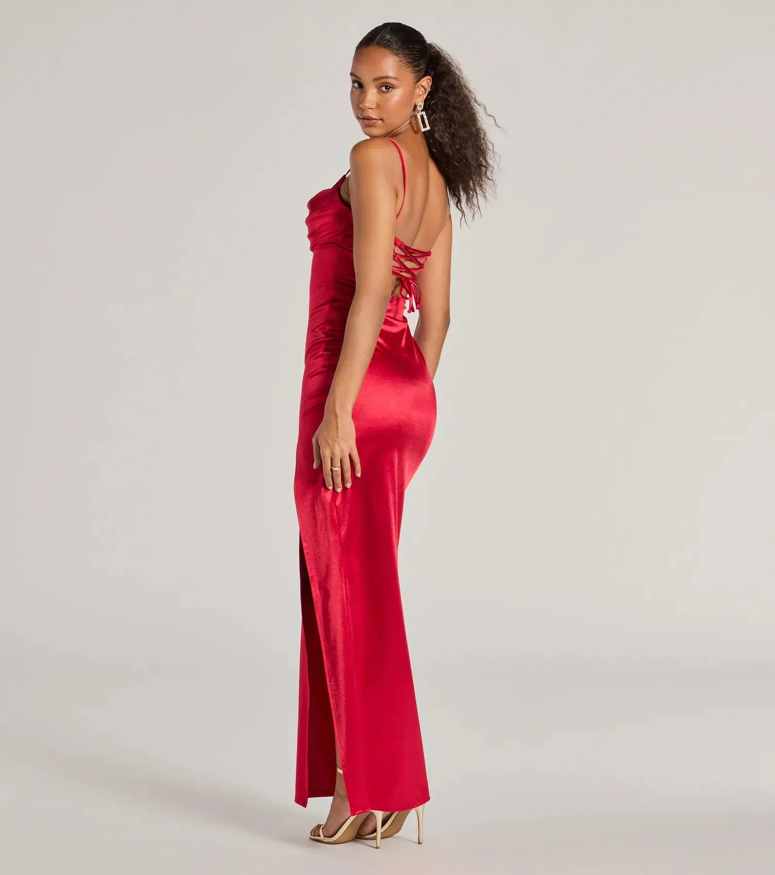 Laverne Formal Satin Lace-Up Column Dress